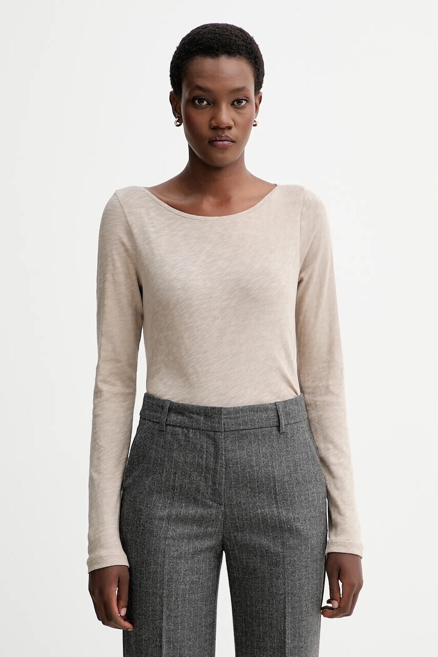 Bavlnené tričko s dlhým rukávom Marc O'Polo béžová farba, 510226152199