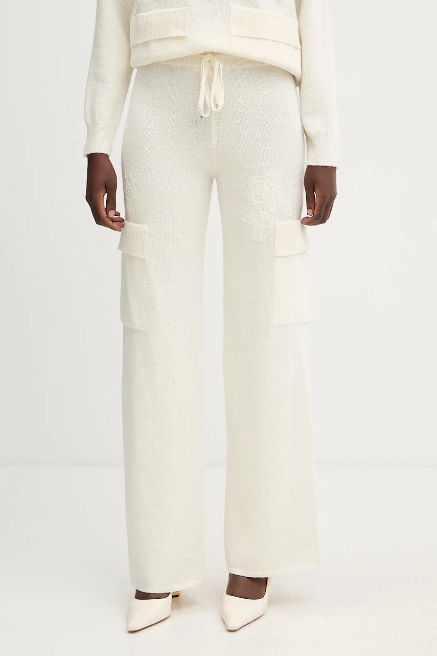 Tepláky s prímesou vlny ERMANNO Firenze béžová farba, jednofarebné, 57TP027E85