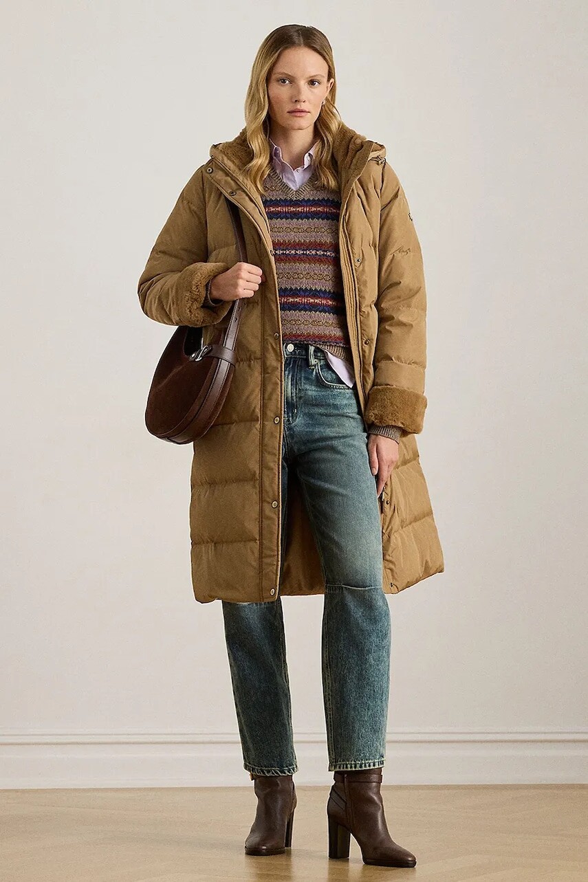 Páperová bunda Lauren Ralph Lauren béžová farba, zimná, 297P04130