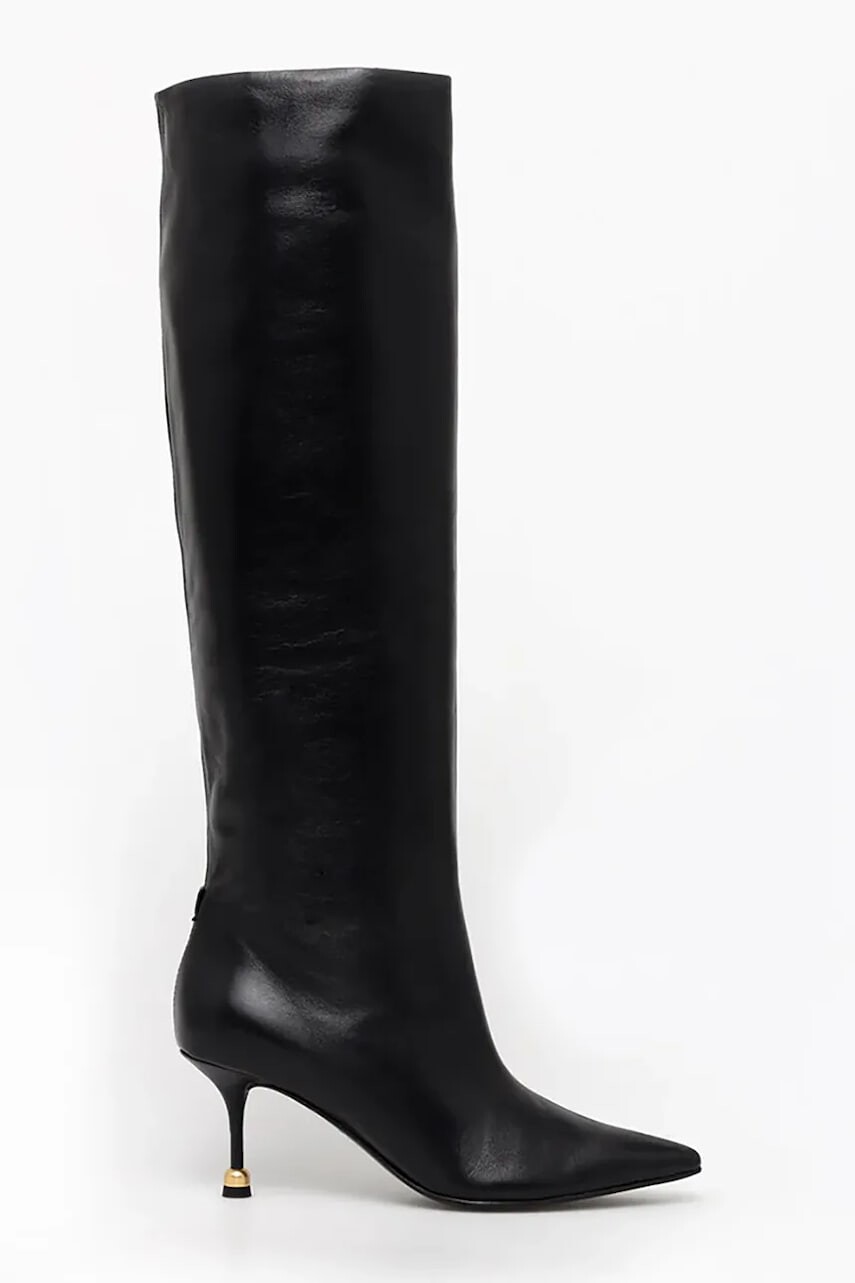 Kožené čižmy Vanda Novak Kaja Deep Black čierna farba, na vysokom podpätku