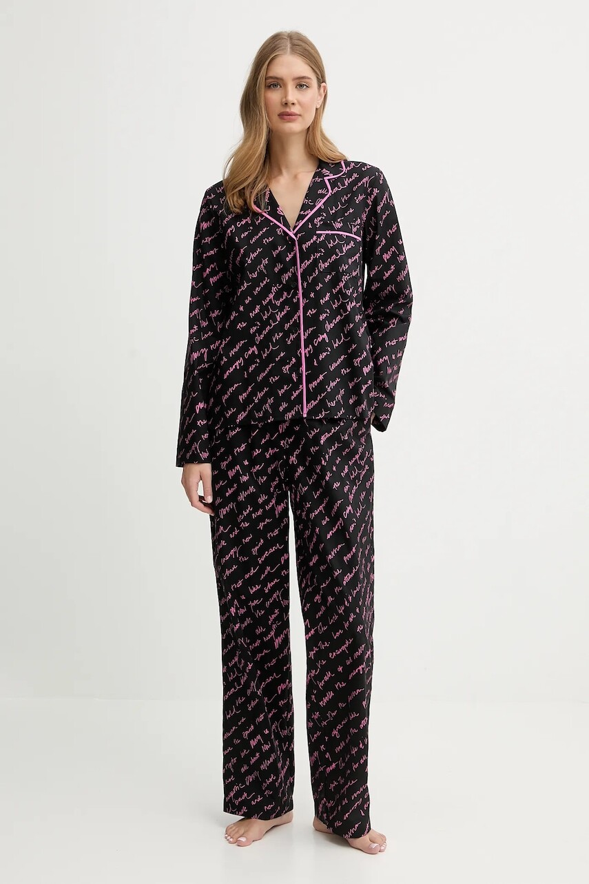 Bavlnené pyžamo Dkny čierna farba, bavlnené, YI90085