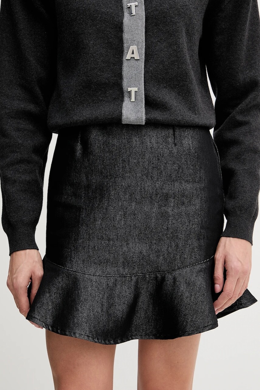 Rifľová sukňa Rotate čierna farba, mini, áčkový strih, 114960100