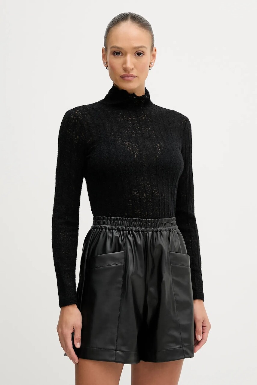 Sveter United Colors of Benetton čierna farba, ľahký, s polorolákom, 5W77DQ0AT