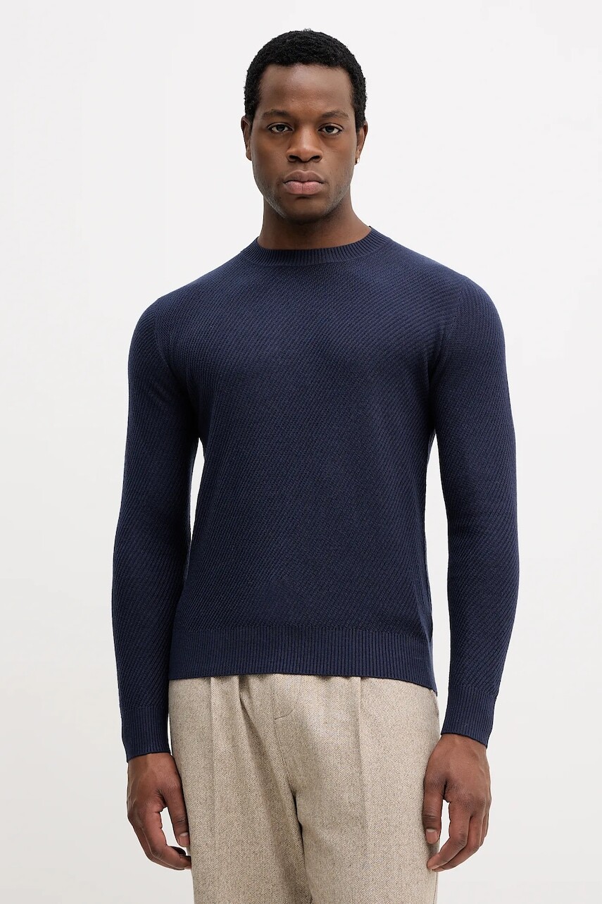 Sveter s prímesou vlny Sisley tmavomodrá farba, ľahký, 1041S104H
