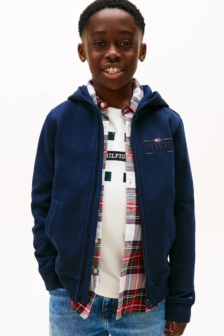 Detská mikina Tommy Hilfiger tmavomodrá farba, s kapucňou, KB0KB10362
