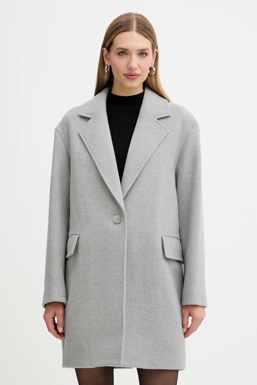 Kabát s prímesou vlny BOSS Orange šedá farba, 50548660