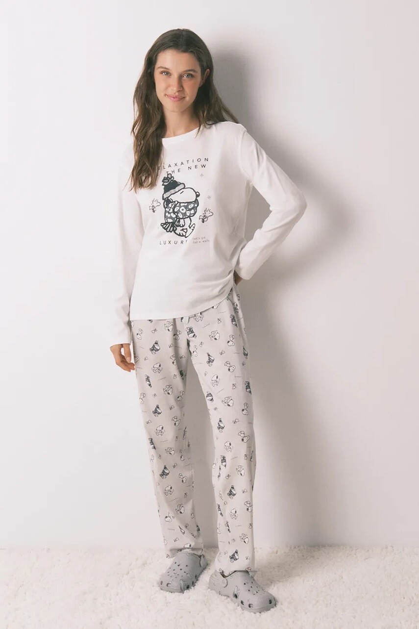Pyžamo women'secret SNOOPY dámske, béžová farba, bavlnené, 3132161