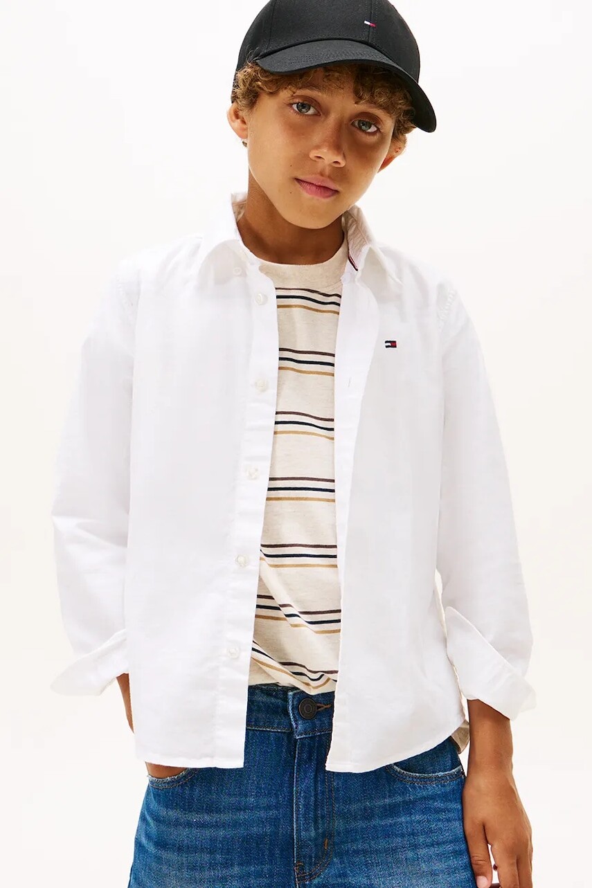 Detská košeľa Tommy Hilfiger biela farba, KB0KB10192