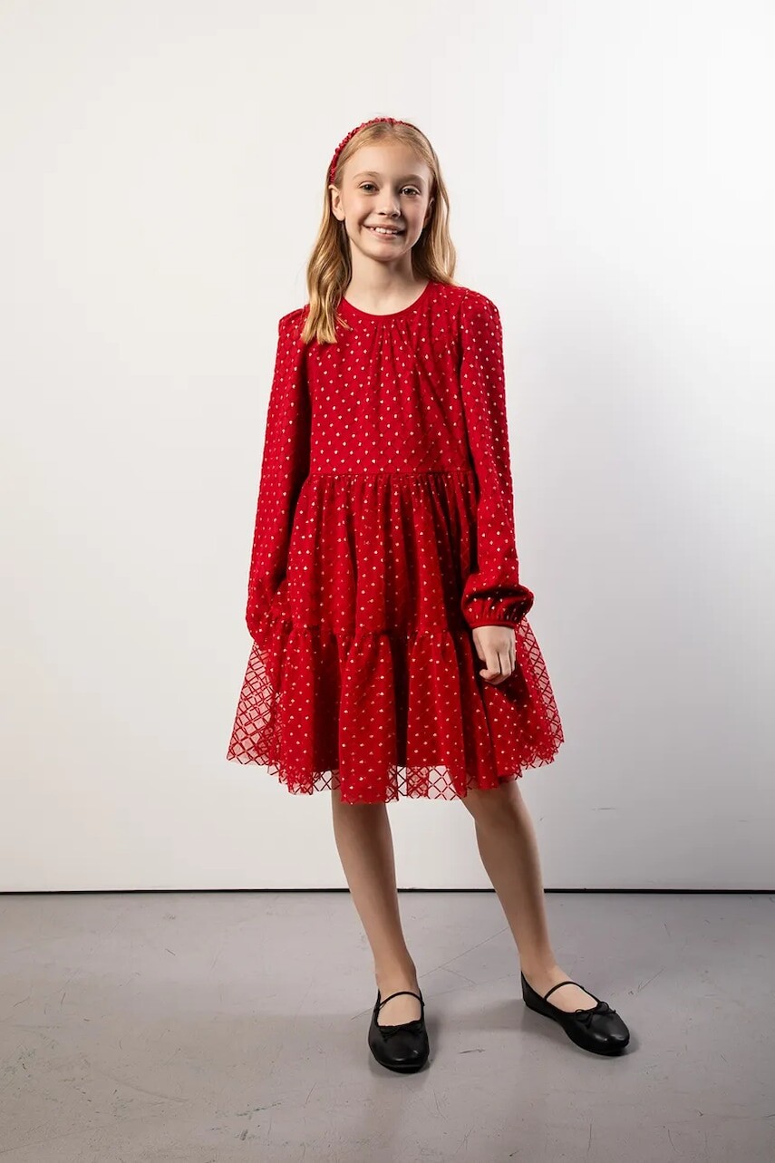 Dievčenské šaty Coccodrillo červená farba, mini, áčkový strih, ELEGANT JUNIOR GIRL