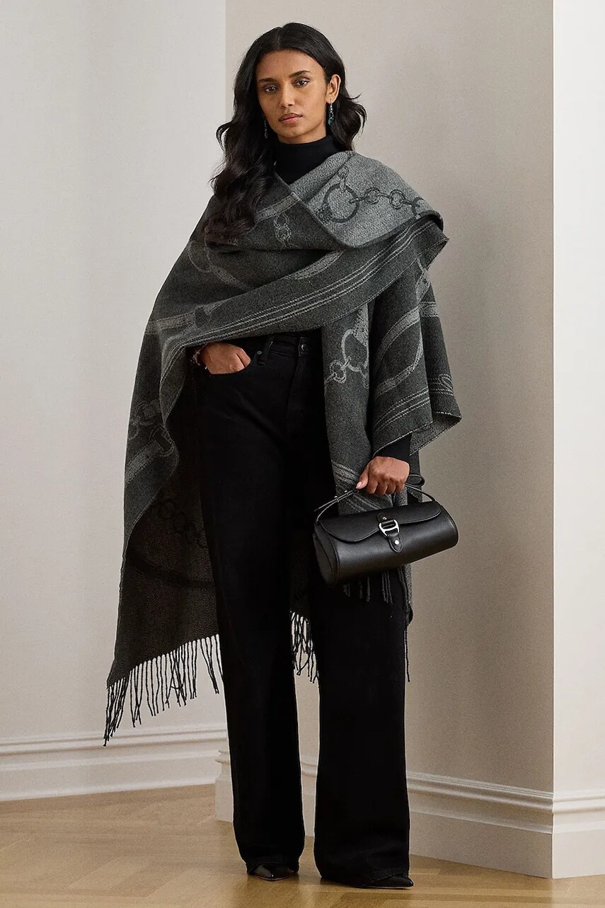 Pončo s prímesou vlny Lauren Ralph Lauren šedá farba, ľahké, 454P04529