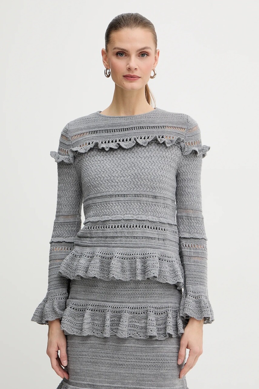 Vlnený sveter Luisa Spagnoli šedá farba, ľahký, 100222