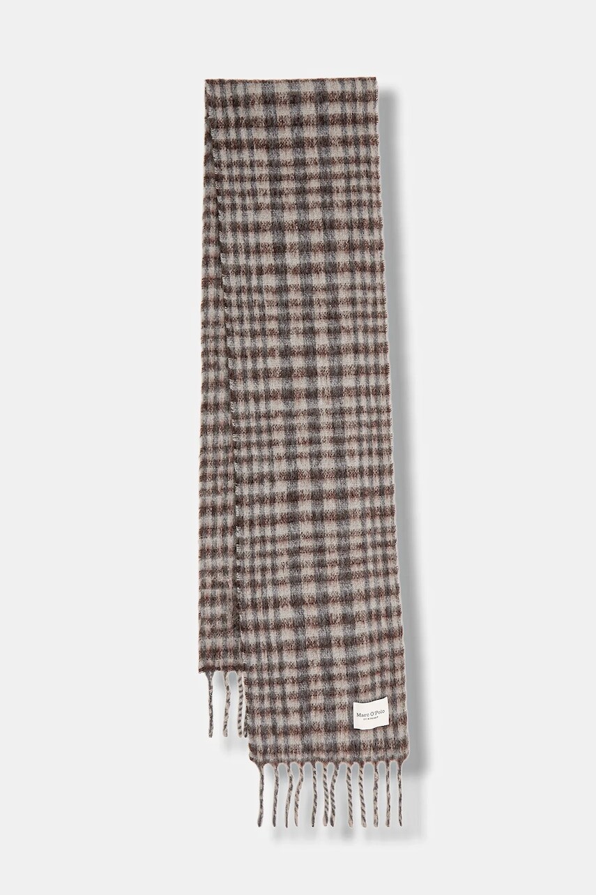 Šál s prímesou vlny Marc O'Polo hnedá farba, vzorovaný, 510811302225