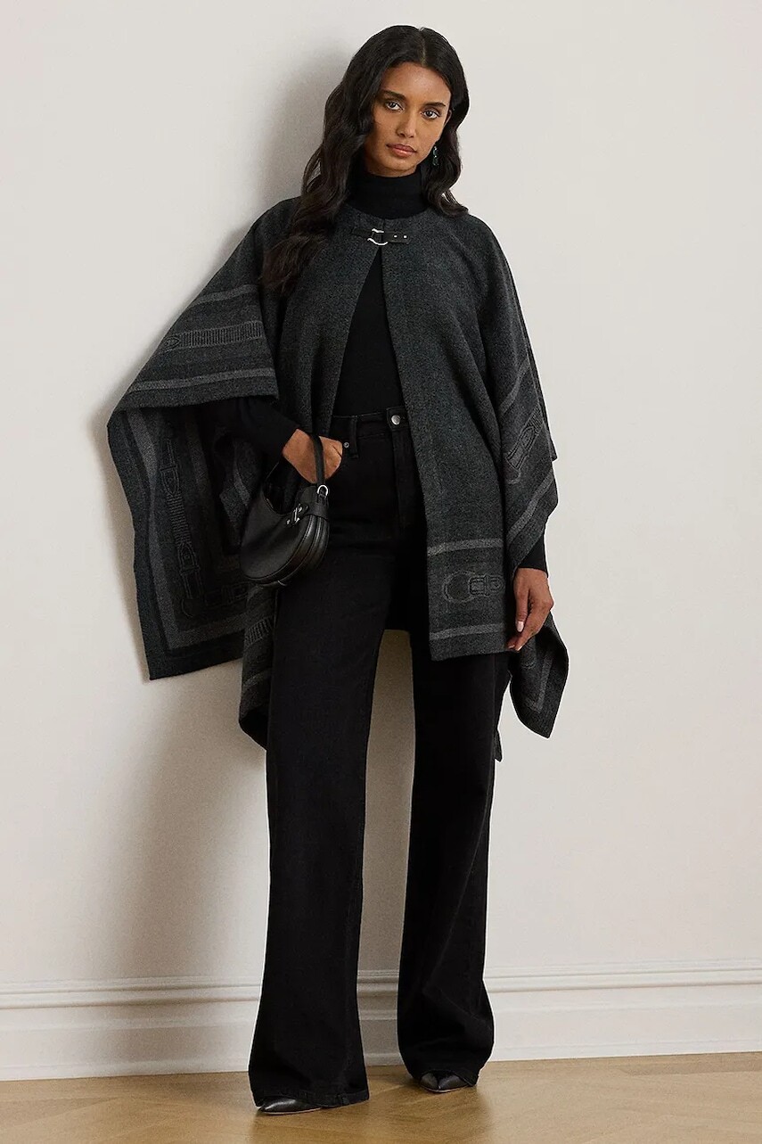 Pončo s prímesou vlny Lauren Ralph Lauren čierna farba, ľahké, 454960134