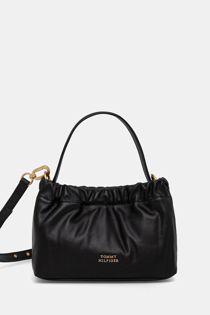 Kožená kabelka Tommy Hilfiger čierna farba, AW0AW18306
