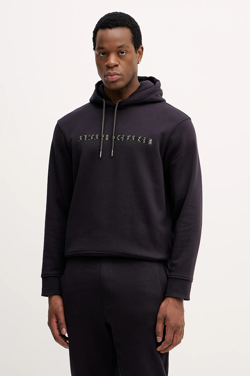 Bavlnená mikina Armani Exchange tmavomodrá farba, s kapucňou, s potlačou, XM001380 AF10830