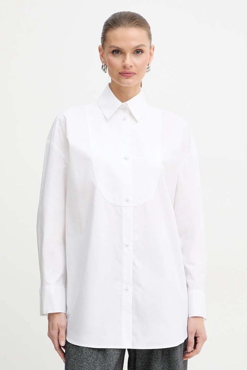 Bavlnená košeľa Armani Exchange biela farba, voľný strih, s klasickým golierom, XW000706 AF12812