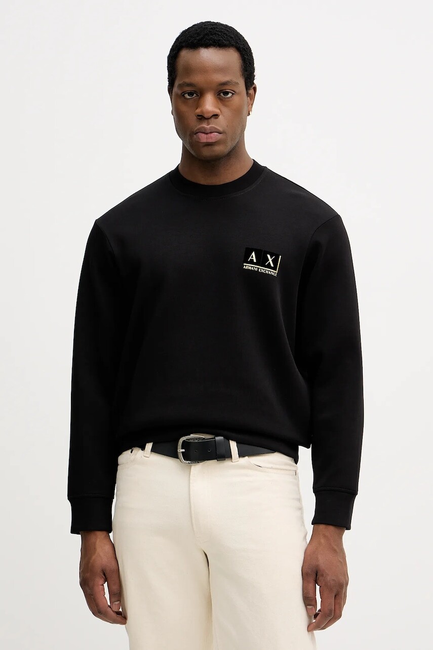 Mikina Armani Exchange čierna farba, s kapucňou, s potlačou, XM001892 AF10818