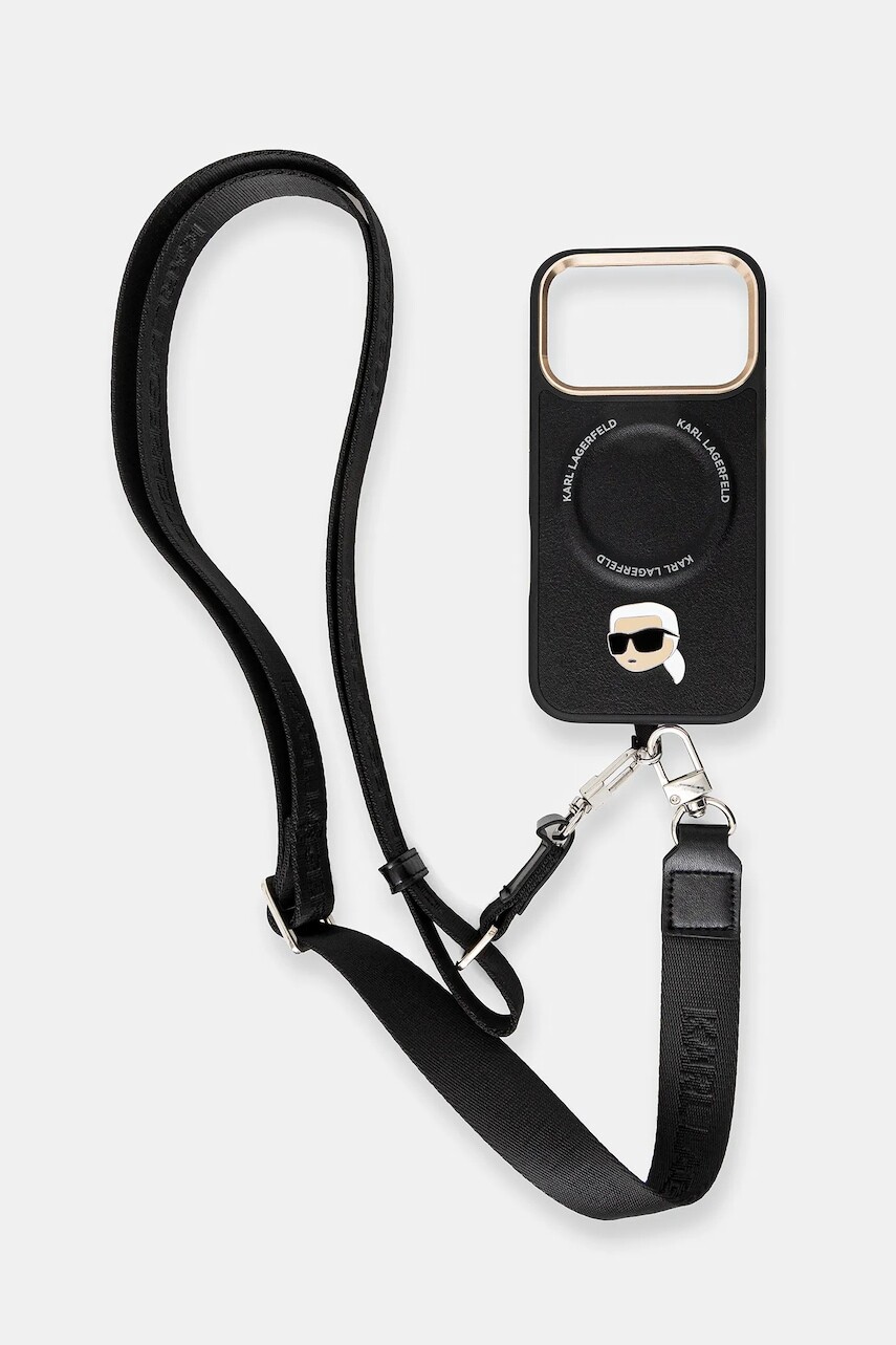 Puzdro na mobil Karl Lagerfeld iPhone 17 Pro čierna farba, KLHMP17LPCRLRKLK