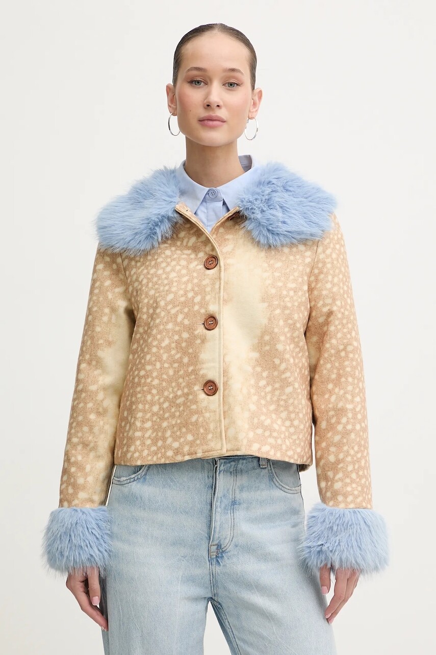 Bunda s prímesou vlny Never Fully Dressed béžová farba, prechodná, NFDOU443