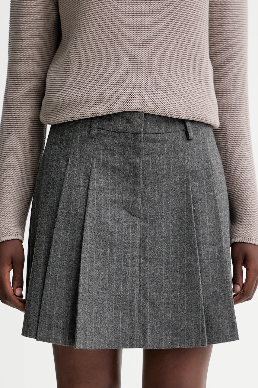 Sukňa s prímesou vlny Marc O'Polo šedá farba, mini, áčkový strih, 510023720117