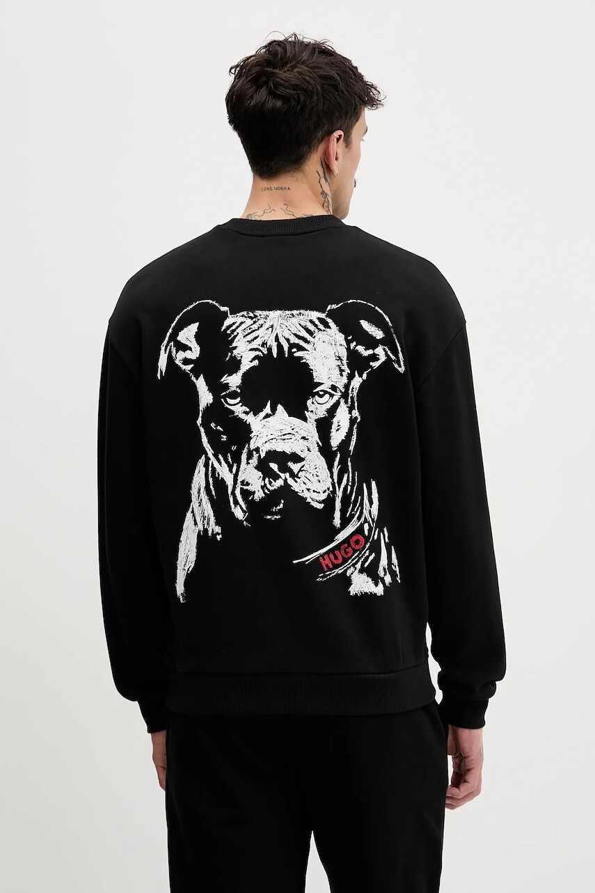 Bavlnená mikina HUGO čierna farba, vzorovaná, 50557482