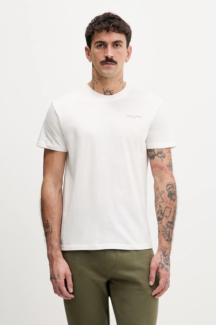 Bavlnené tričko Tommy Jeans 2-pak pánske, béžová farba, s potlačou, DM0DM22316