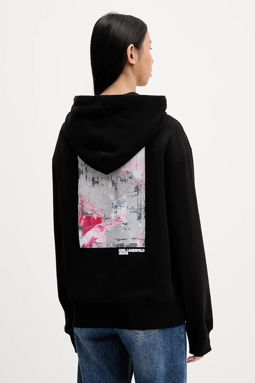 Bavlnená mikina Karl Lagerfeld Jeans čierna farba, s kapucňou, s potlačou, B1W20046