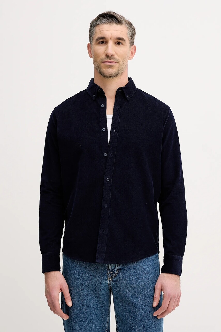 Menčestrová košeľa United Colors of Benetton tmavomodrá farba, regular, s golierom button-down, 5T98UQ066