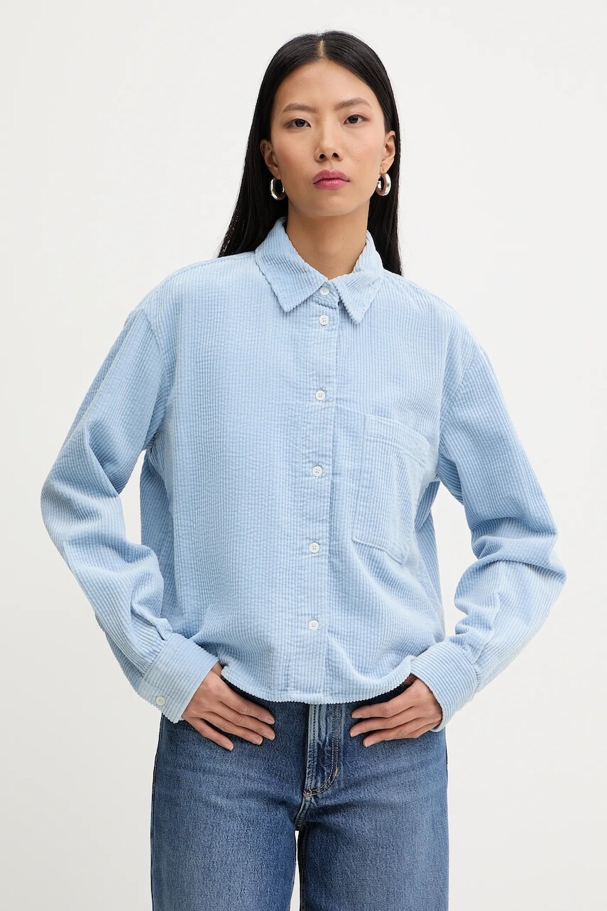 Menčestrová košeľa Marc O'Polo modrá farba, voľný strih, s klasickým golierom, 5000007448