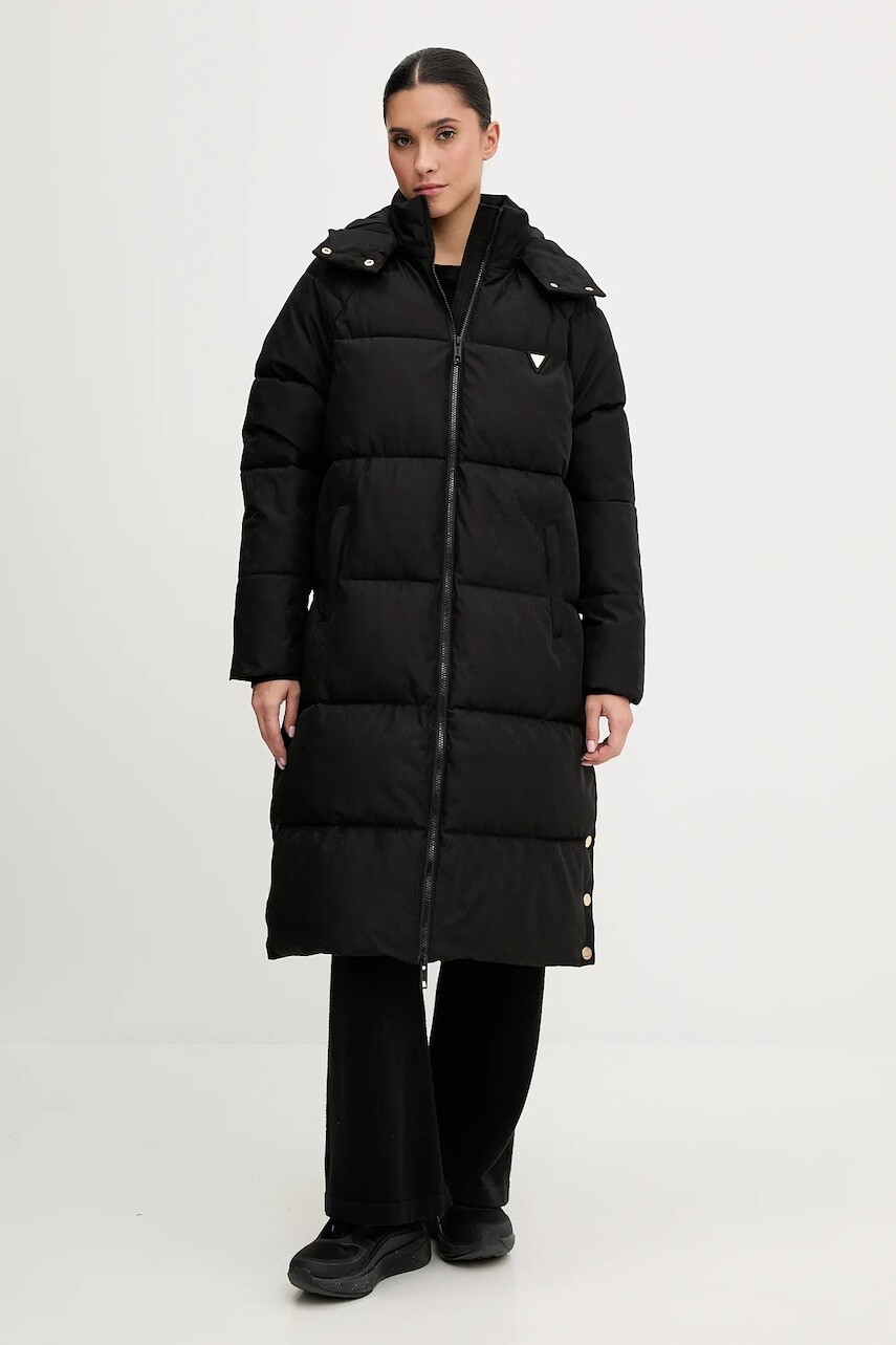 Bunda Guess 4G čierna farba, zimná, oversize, V5BL08 WGLW2