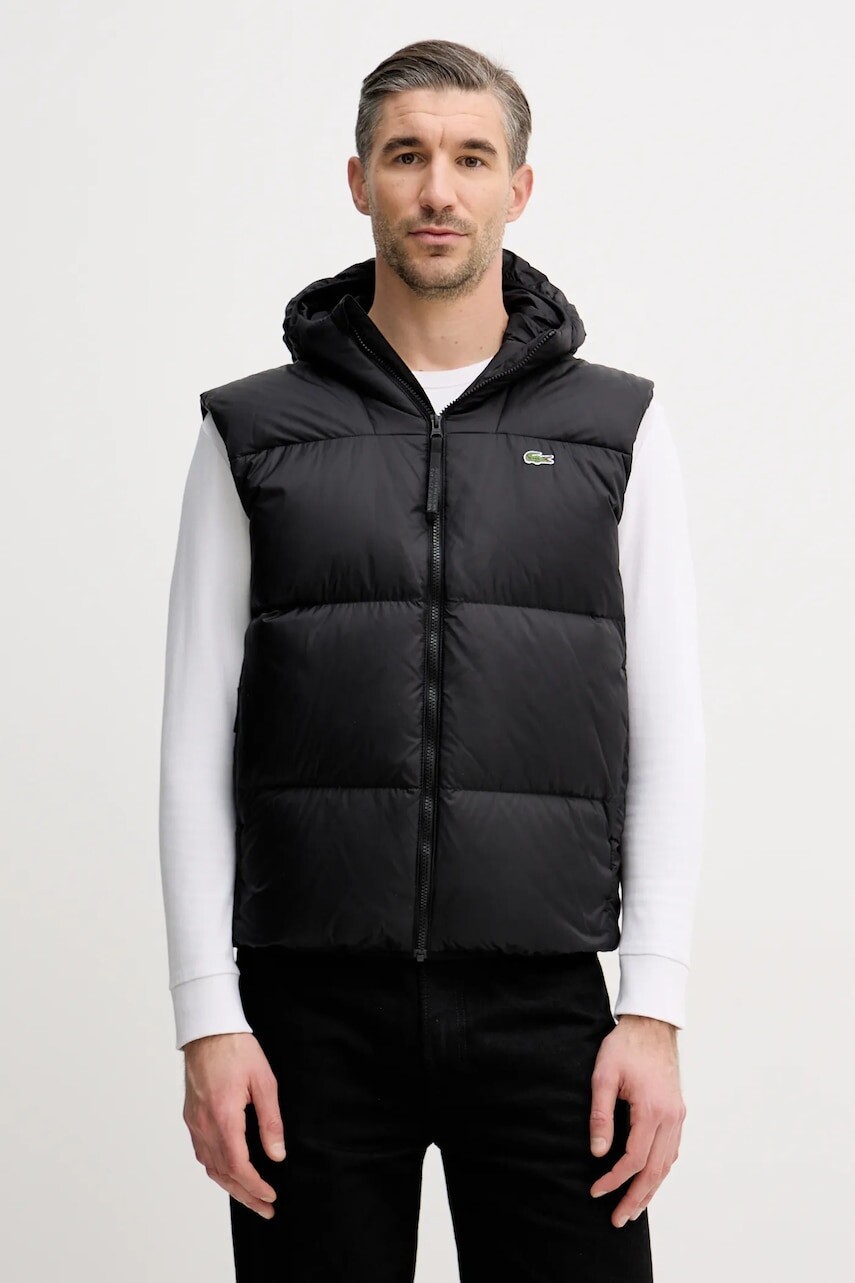 Páperová vesta Lacoste čierna farba, zimná, BH2895