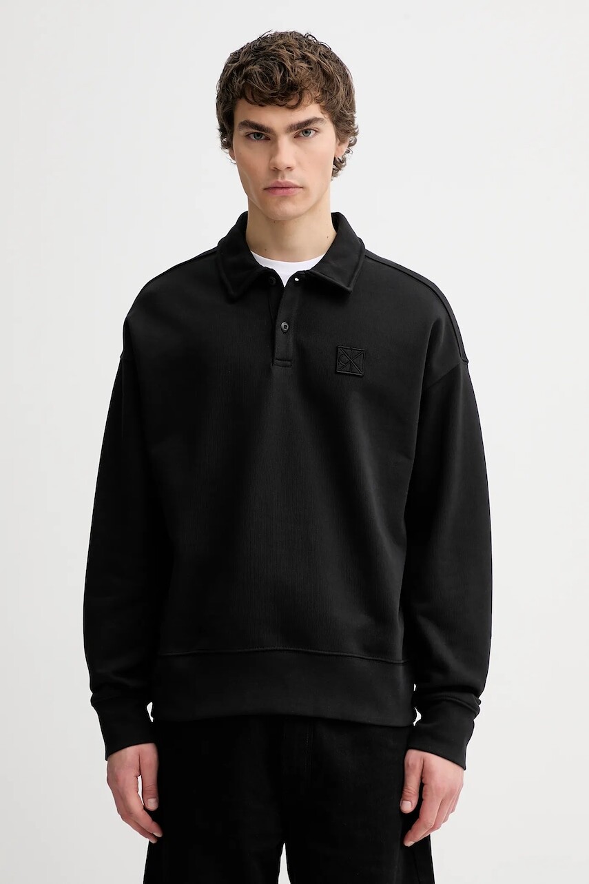 Bavlnená mikina Calvin Klein čierna farba, s nášivkou, LV14LE202G