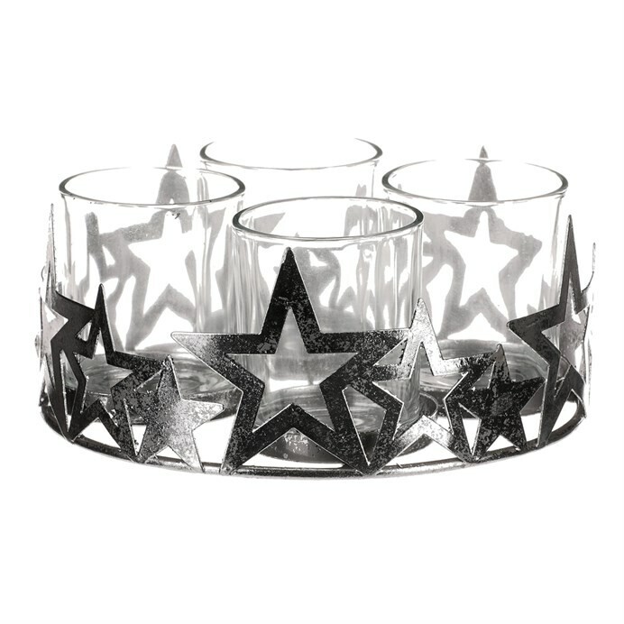 Adventný svietnik s kalíškami Hviezda, kov, strieborná