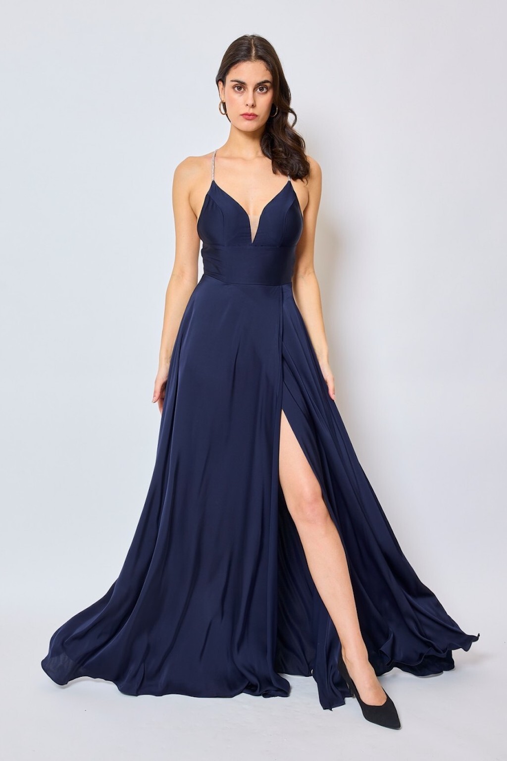 Eva & Lola Tmavomodré spoločenské šaty s kamienkami Veľkosť: L