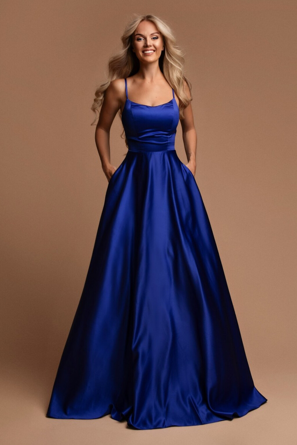 Eva & Lola Modré spoločenské šaty na ramienka Veľkosť: L