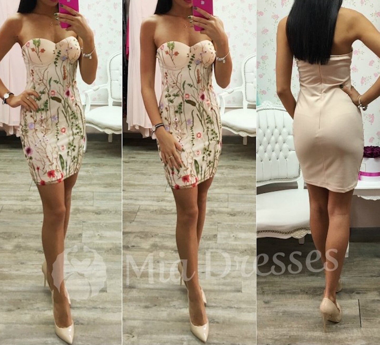 Poškodený tovar - Telové kvetinové mini šaty Veľkosť: XL