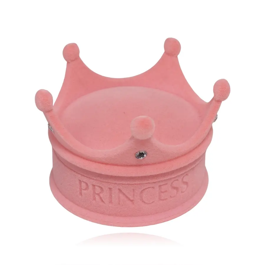 Ružová zamatová krabička v tvare korunky s nápisom Princess a kamienkami