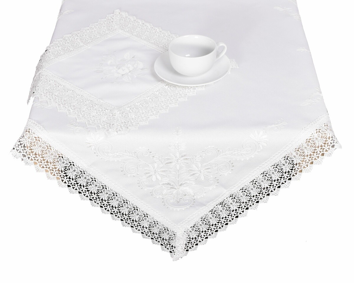Obrus celoročný, Biela sasanka s čipkou, biely