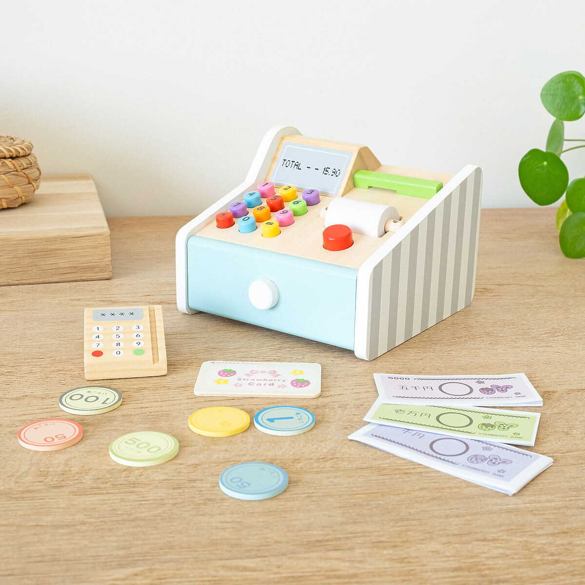 Drevená pokladňa Cashy - Sada pre malých predajcov
