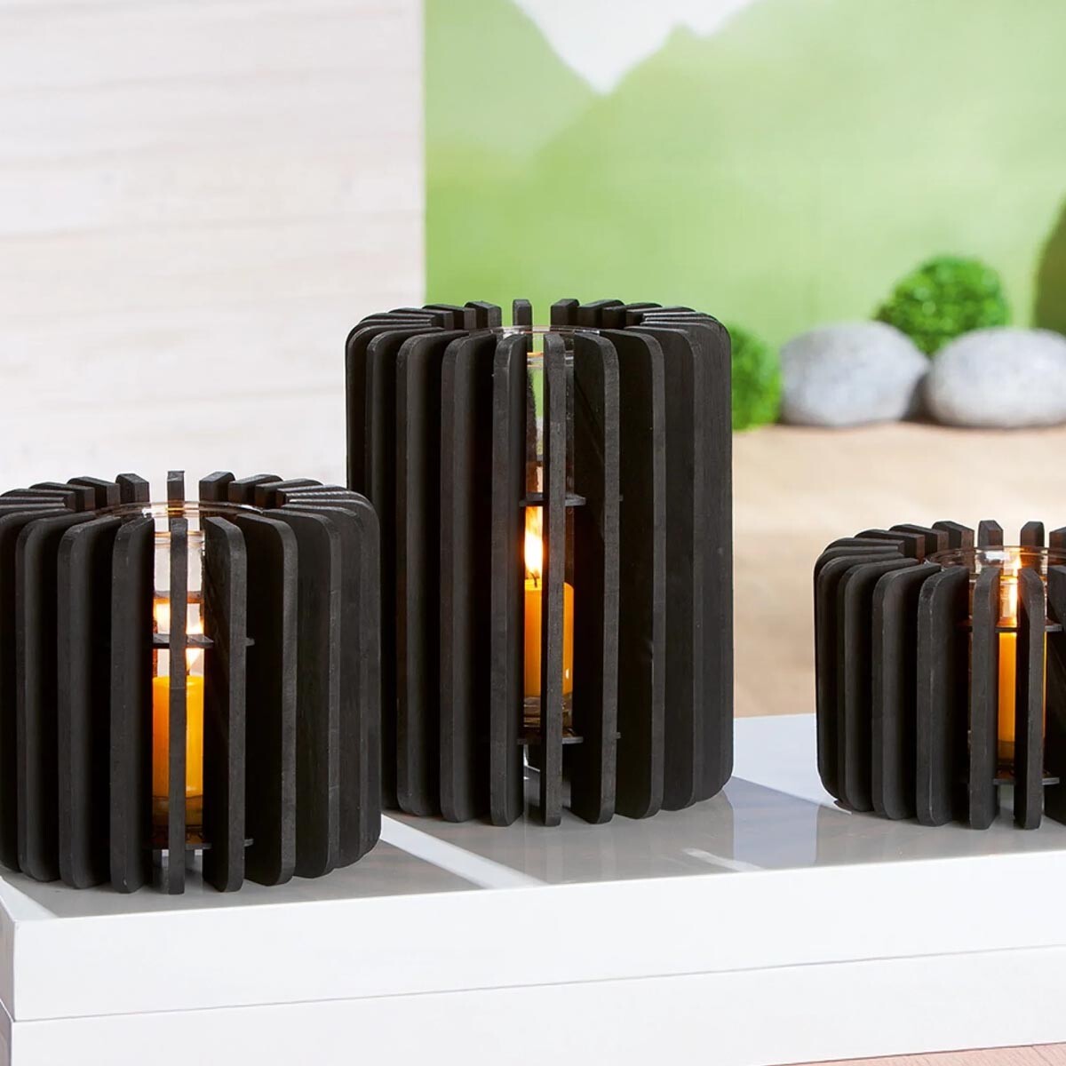 Drevený lampáš, čierny, 25 cm