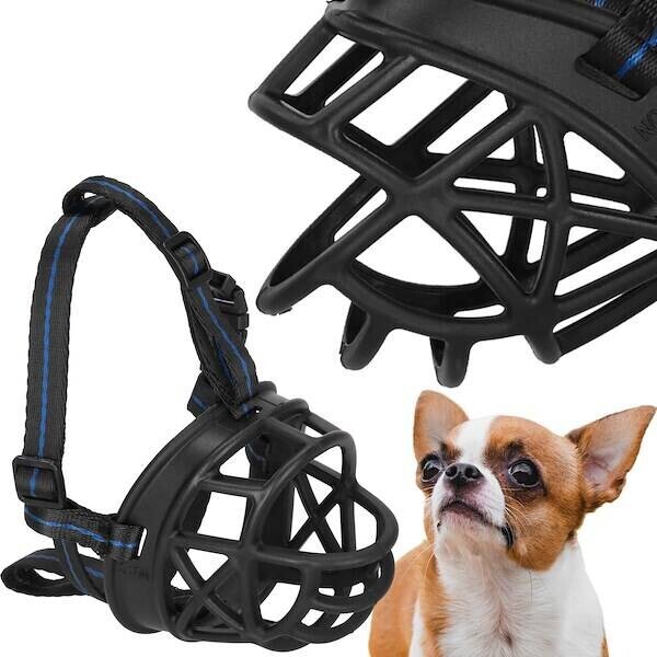 Náhubok pre psa, veľkosť XS, s nastaviteľnými čiernymi a modrými remienkami