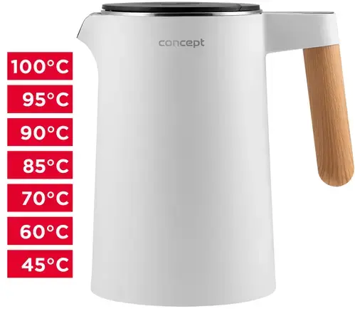 CONCEPT Rýchlovarná kanvica nerezová 1,5 l Salt & Pepper biela RK3300