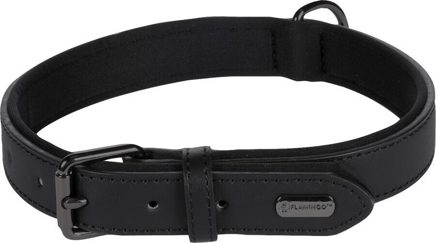 Flamingo Binti Kožený obojek s neoprenem Černá