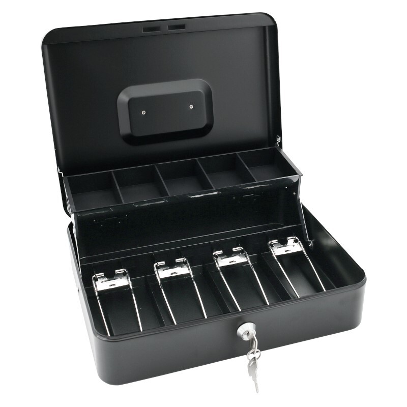 Pokladňa so zámkom 30x24x9 cm + zásobník na peniaze - čierna