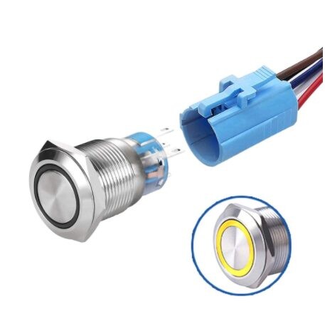 LED vodotesný spínač 19 mm - Žlté podsvietenie, 12 - 24V
