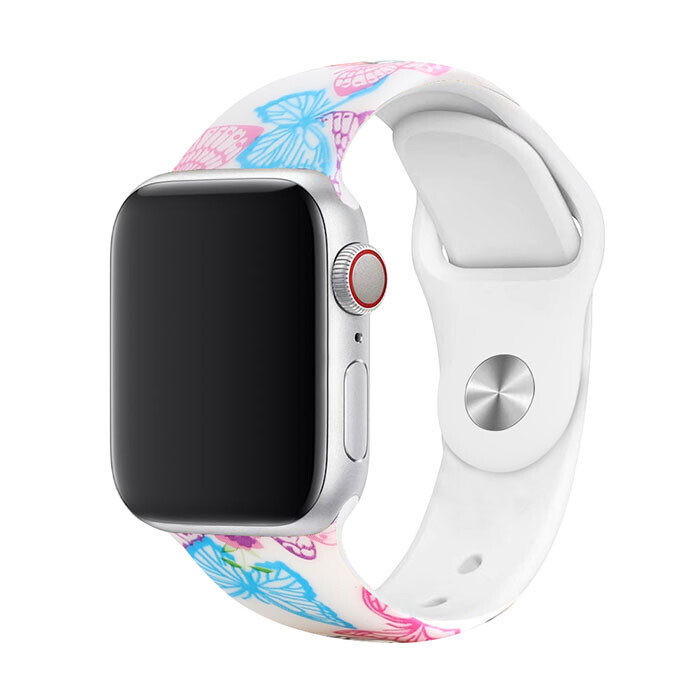 Remienok s potlačou na Apple Watch - Modré motýle Veľkosť: 38/40/41/42mm, Obvod: S-M (menší až stredný obvod zápästia), Farba: Biela