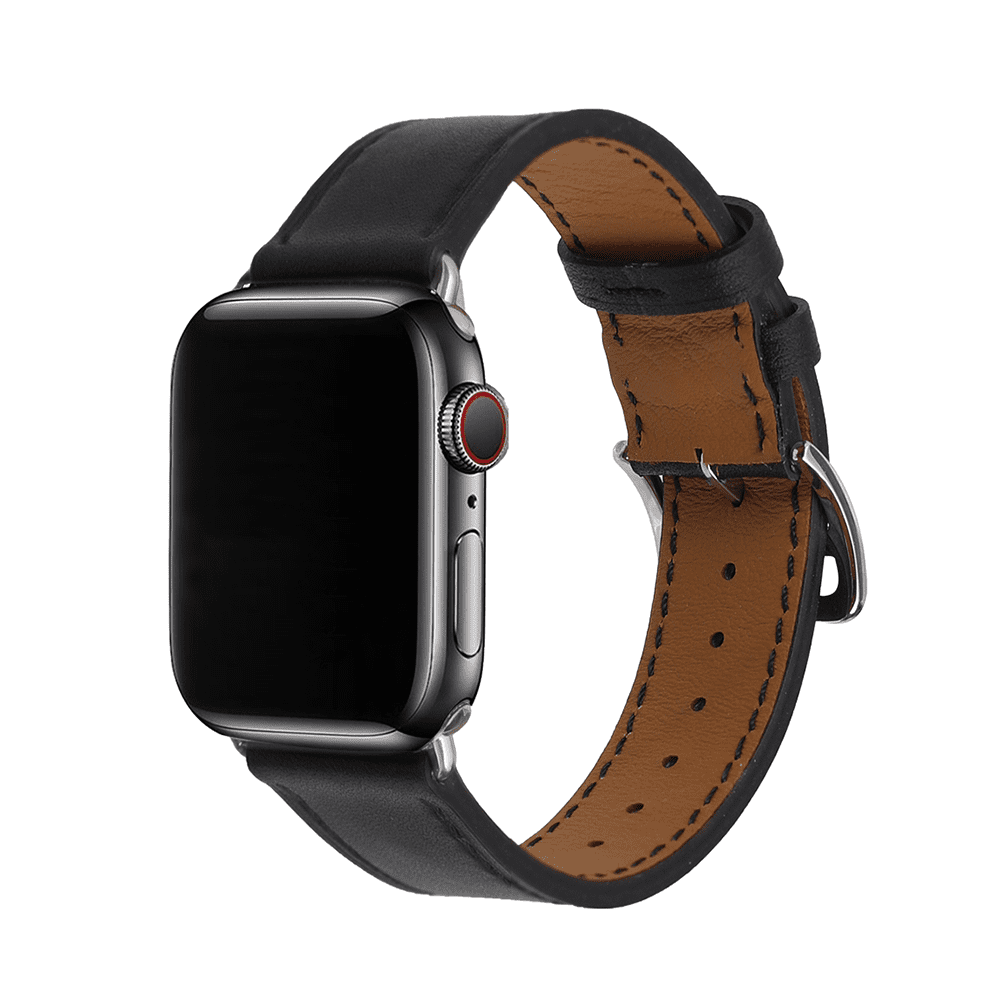 Kožený remienok s prackou na Apple Watch - Čierny Veľkosť: 42/44/45/46/49mm, Farba: Čierna