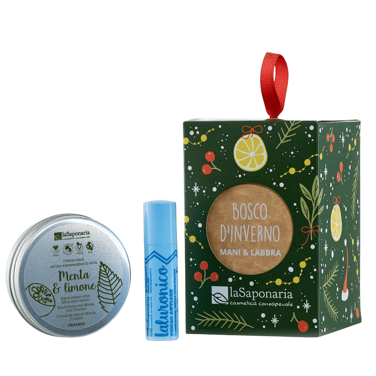 LASAPONARIA Darčeková sada pre starostlivosť o pery a ruky - Zimný les