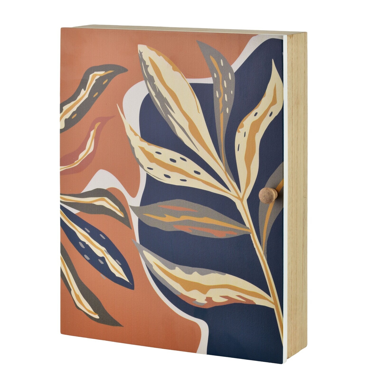 Skříňka na klíče STACY Leaf 26x20 cm hnědá/modrá