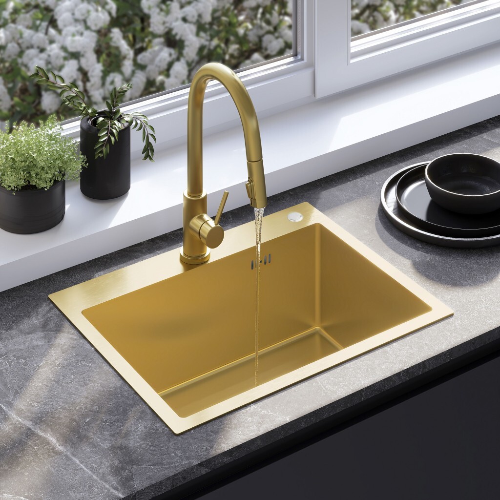 REA REA - Oceľový drez Liam BRUSH GOLD s kuchynskou batériou KPL-96007